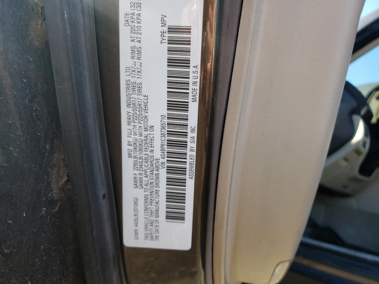 2008 Subaru Outback 2. VIN: 365710 Lot: 86605685