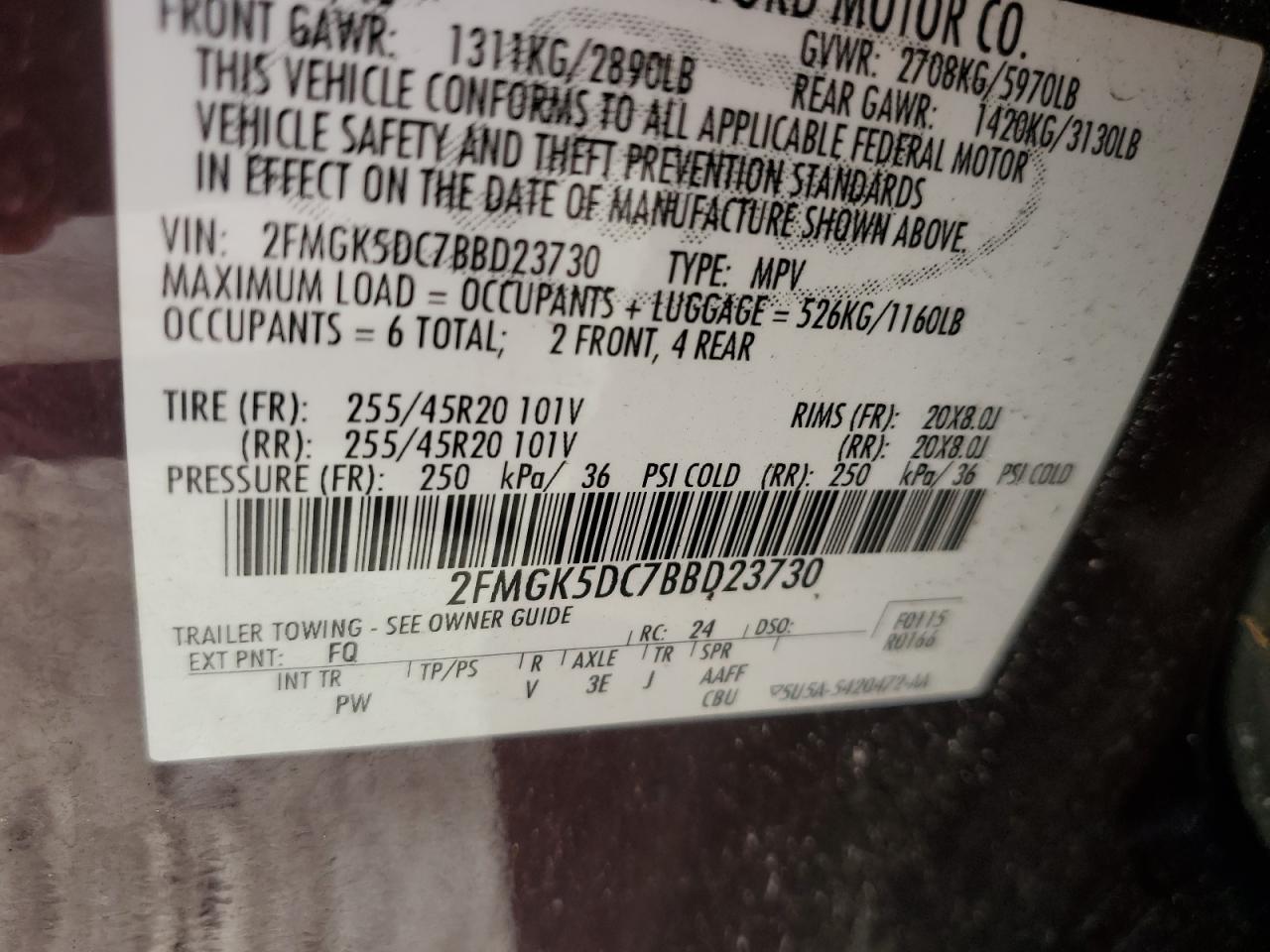 2011 Ford Flex Limited VIN: 2FMGK5DC7BBD23730 Lot: 86085945