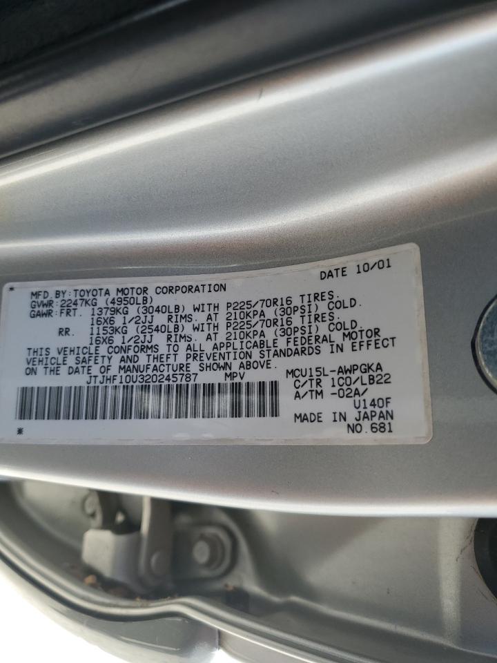 2002 Lexus Rx 300 VIN: JTJHF10U320245787 Lot: 87089775