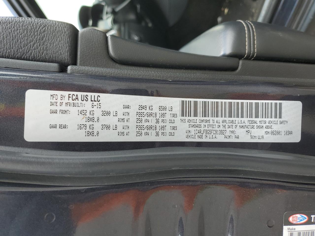 2015 Jeep Grand Cherokee Limited VIN: 1C4RJFBG5FC913927 Lot: 82372405