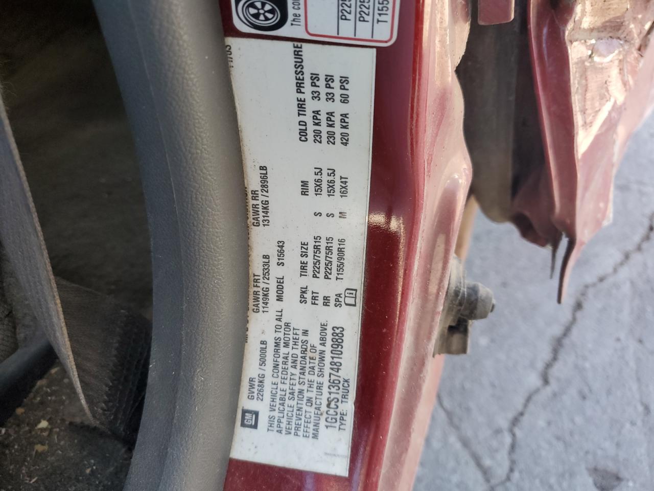 2004 Chevrolet Colorado VIN: 1GCCS136748109883 Lot: 82333765