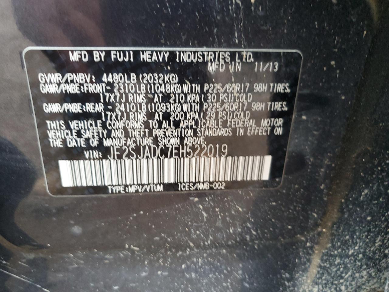 2014 Subaru Forester 2.5I Premium VIN: JF2SJADC7EH522019 Lot: 85306435