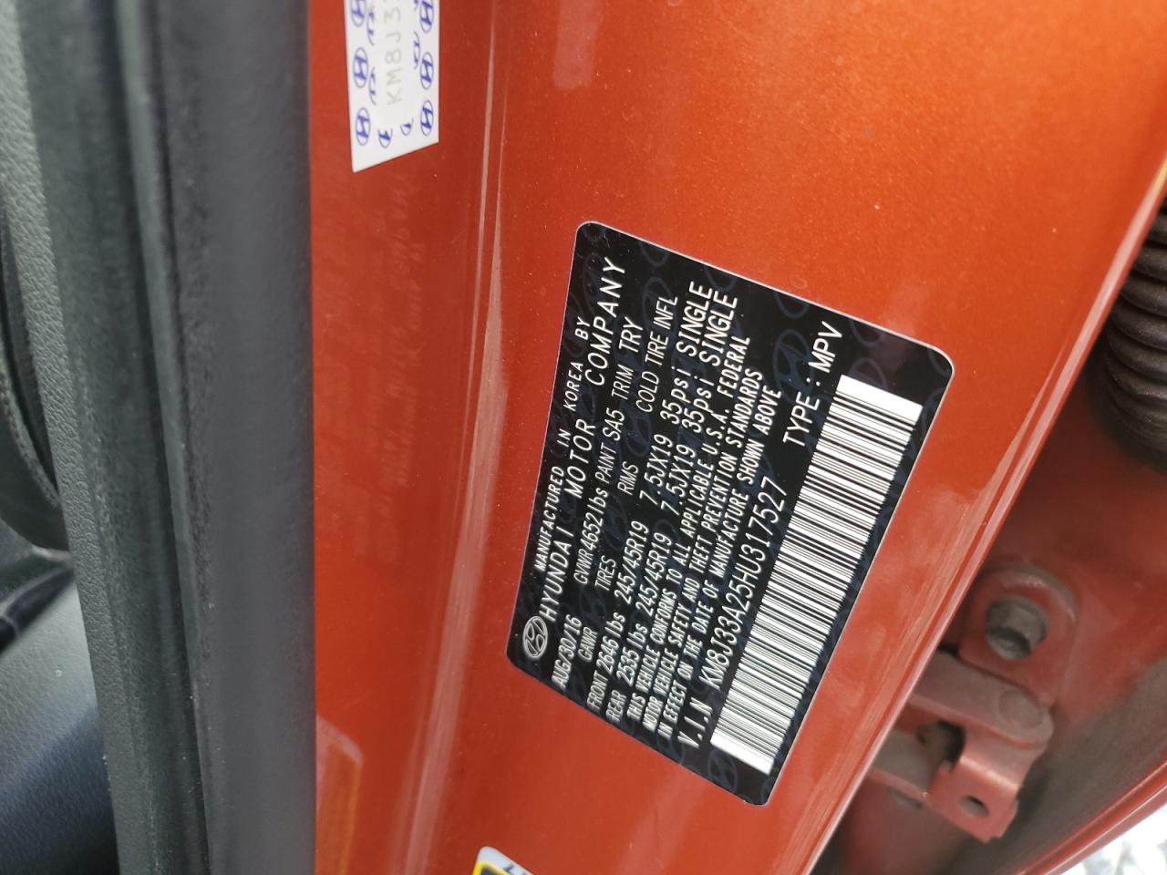 2017 Hyundai Tucson Limited VIN: KM8J33A25HU317527 Lot: 84883465