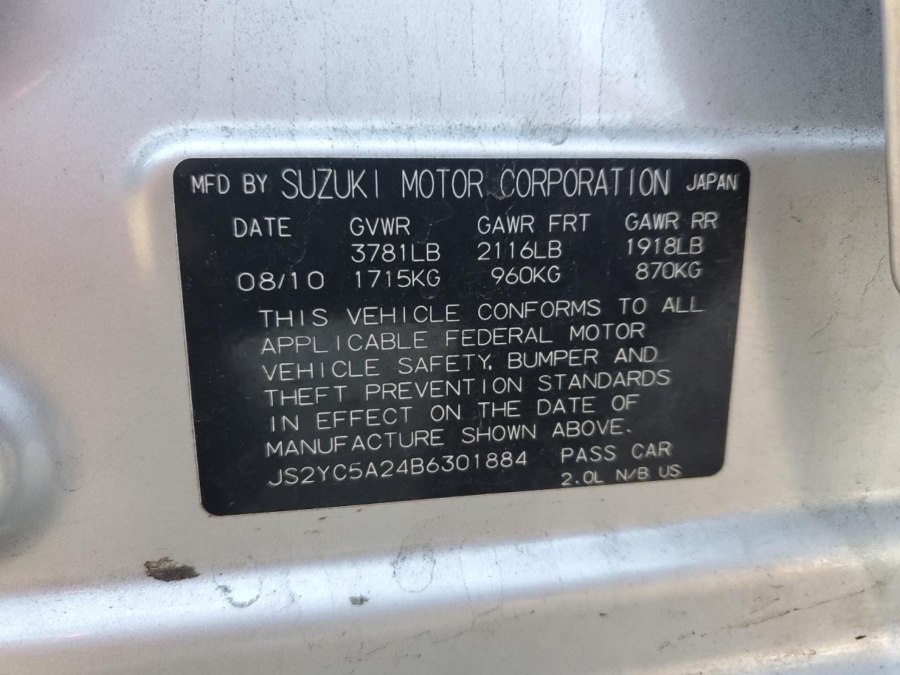 2011 Suzuki Sx4 Le VIN: JS2YC5A24B6301884 Lot: 90602315