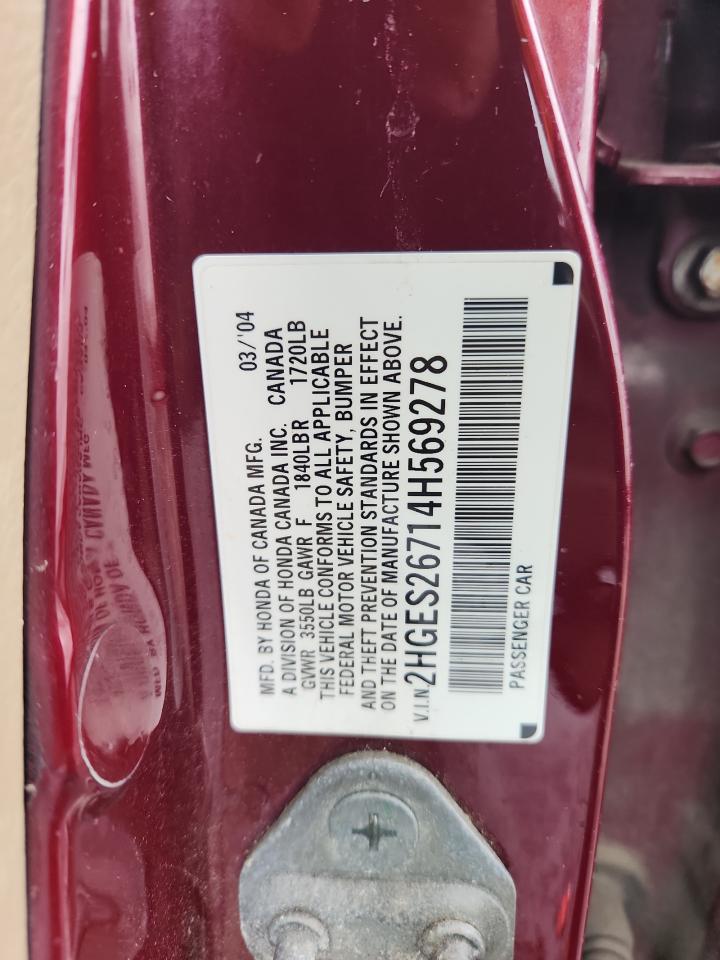 2004 Honda Civic Ex VIN: 2HGES26714H569278 Lot: 85949135