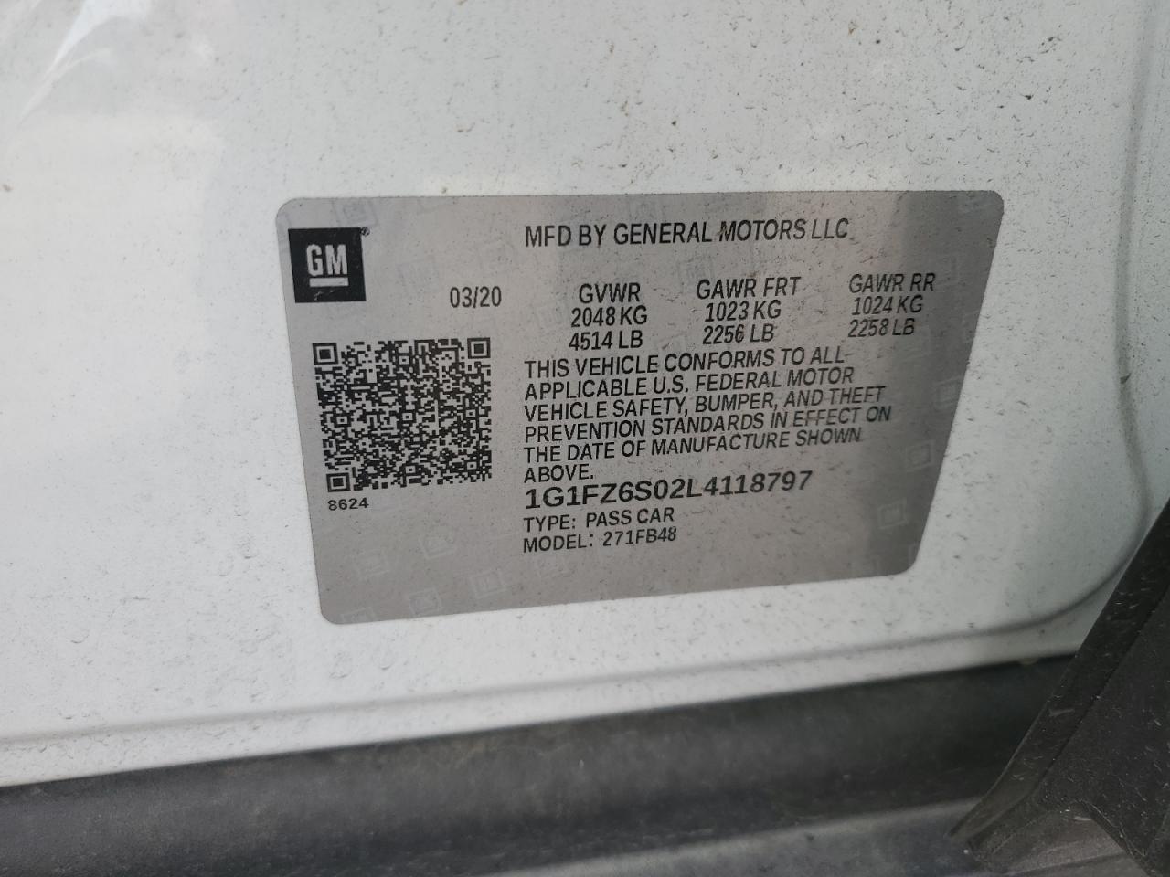 2020 Chevrolet Bolt Ev Premier VIN: 1G1FZ6S02L4118797 Lot: 82346975