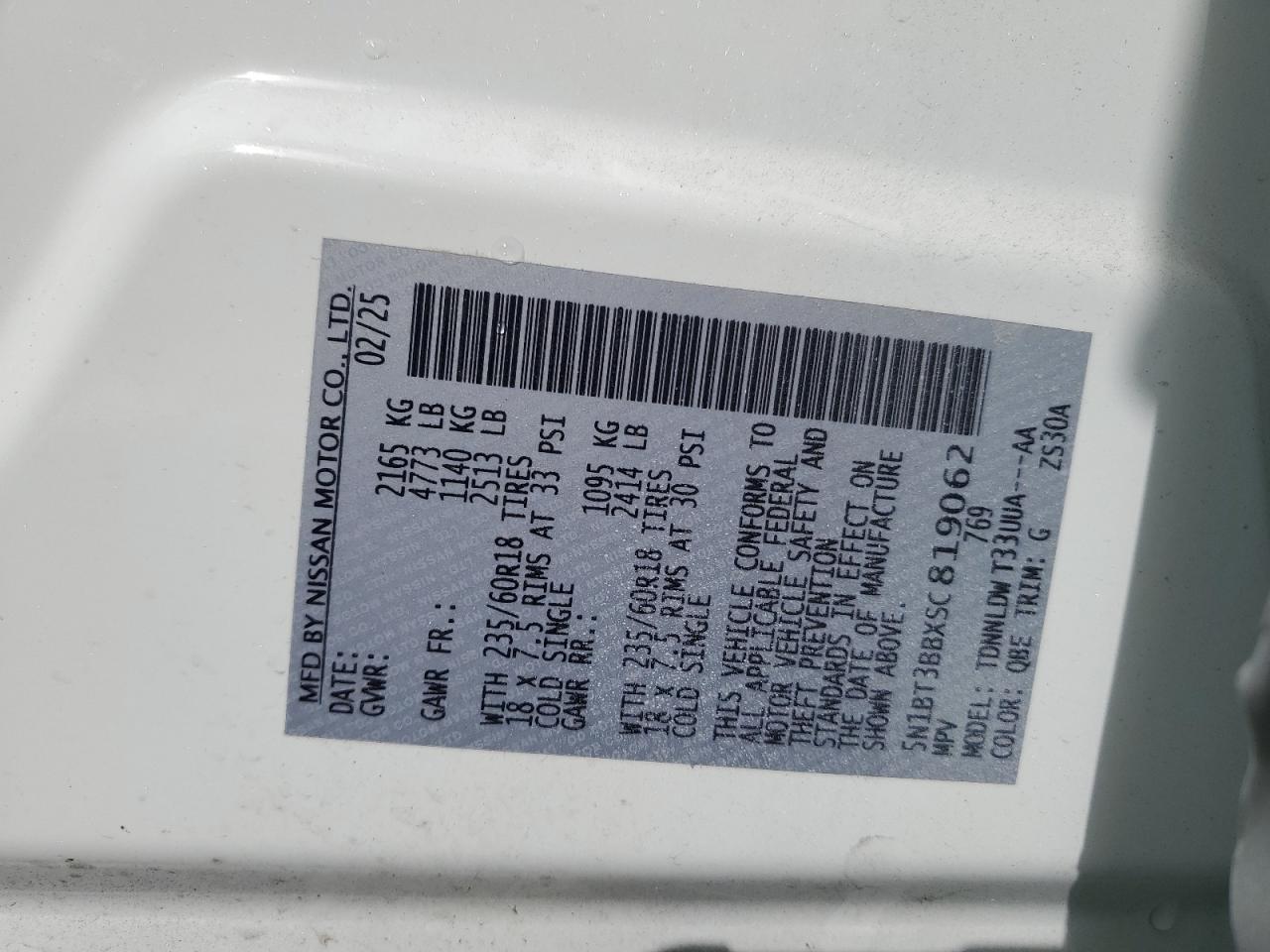 2025 Nissan Rogue Sv VIN: 5N1BT3BBXSC819062 Lot: 85667015