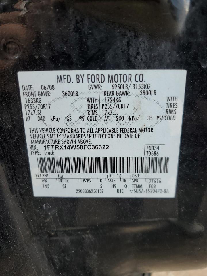 2008 Ford F150 VIN: 1FTRX14W58FC36322 Lot: 82767295