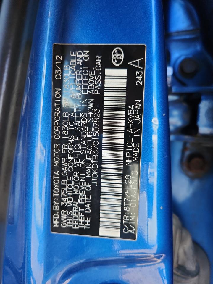 2012 Toyota Prius C VIN: JTDKDTB37C1507823 Lot: 89819585