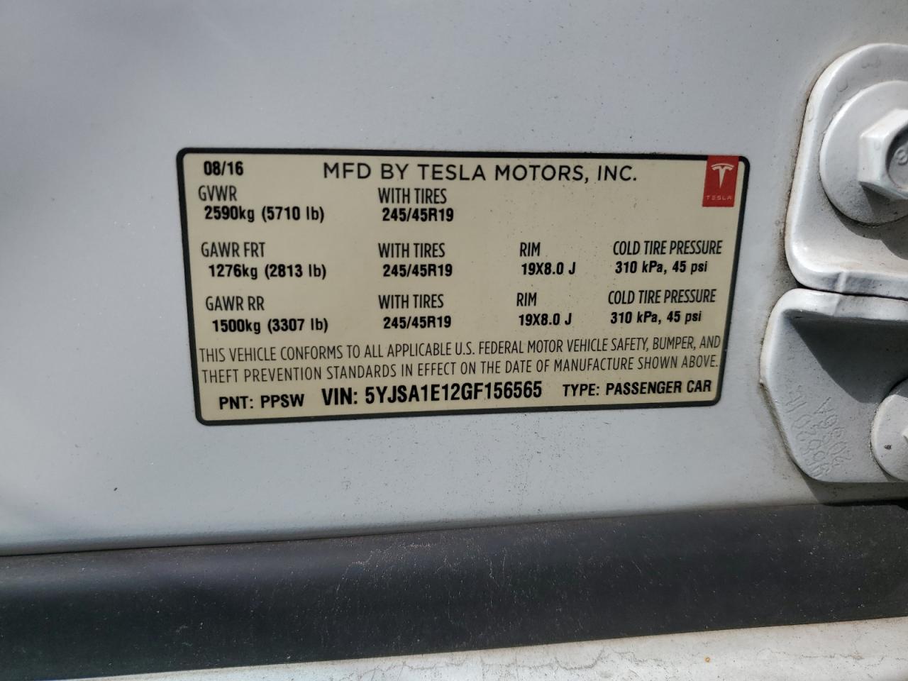 2016 Tesla Model S VIN: 5YJSA1E12GF156565 Lot: 82308835