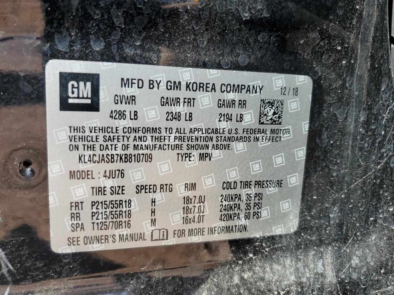 2019 Buick Encore Preferred VIN: KL4CJASB7KB810709 Lot: 85936225