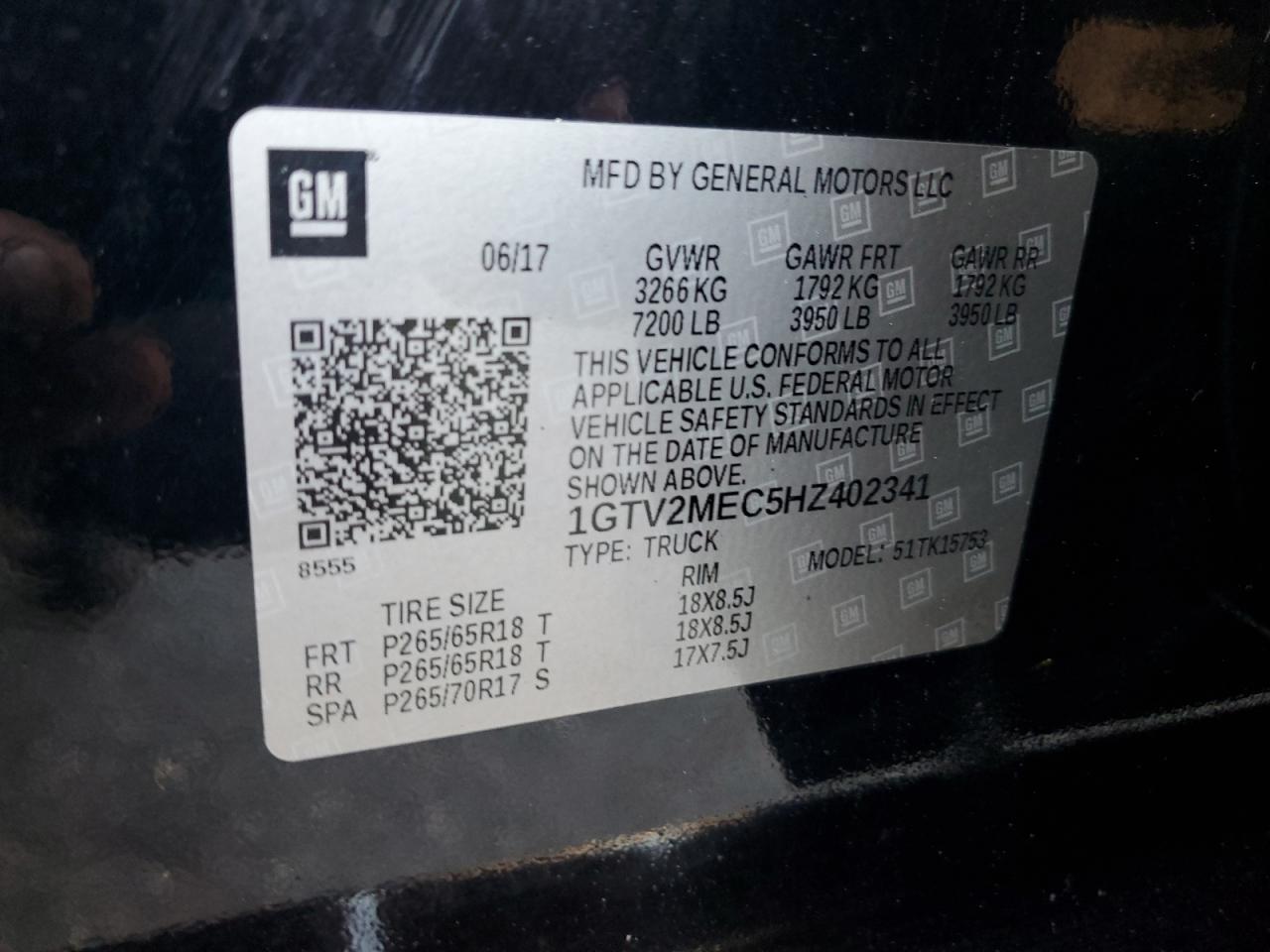 2017 GMC Sierra K1500 Sle VIN: 1GTV2MEC5HZ402341 Lot: 82067695