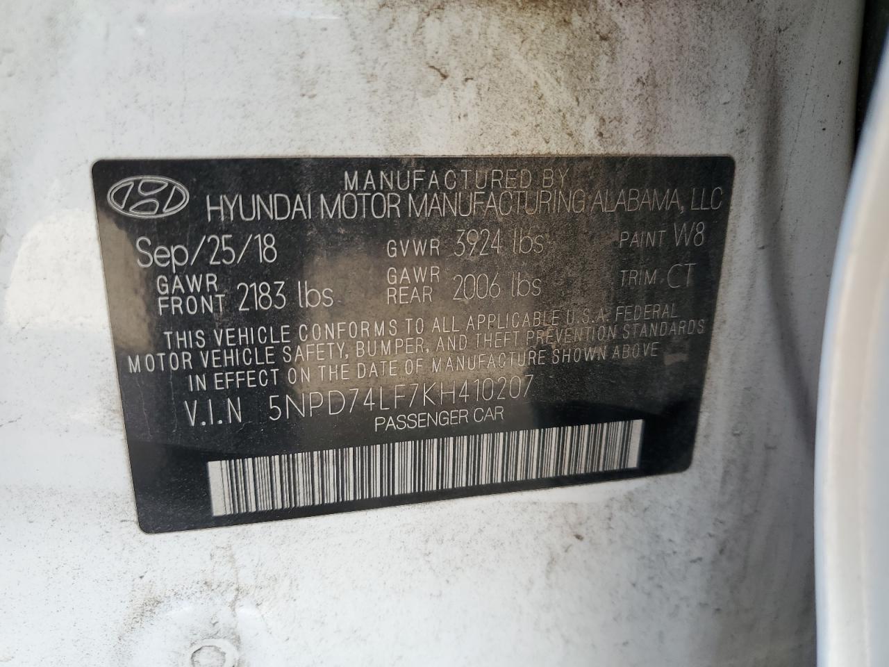 2019 Hyundai Elantra Se VIN: 5NPD74LF7KH410207 Lot: 82374625