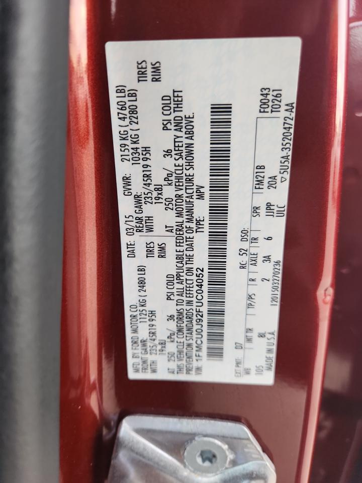 2015 Ford Escape Titanium VIN: 1FMCU0J92FUC04052 Lot: 89921045