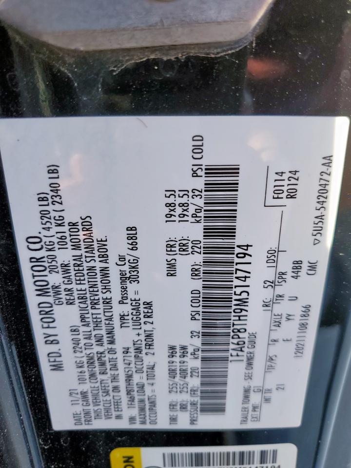 2021 Ford Mustang VIN: 1FA6P8TH9M5147194 Lot: 85406155