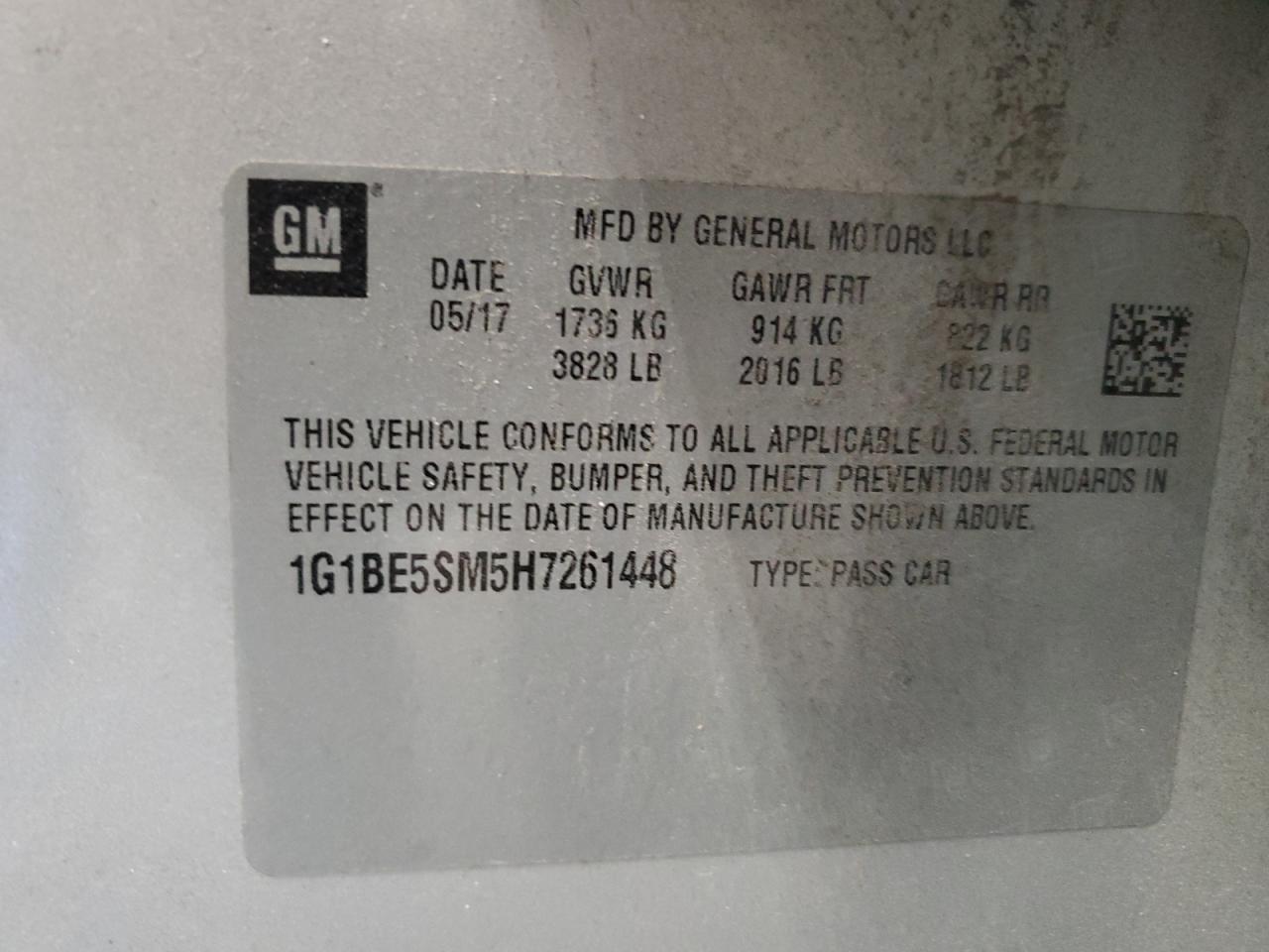 2017 Chevrolet Cruze Lt VIN: 1G1BE5SM5H7261448 Lot: 82215155