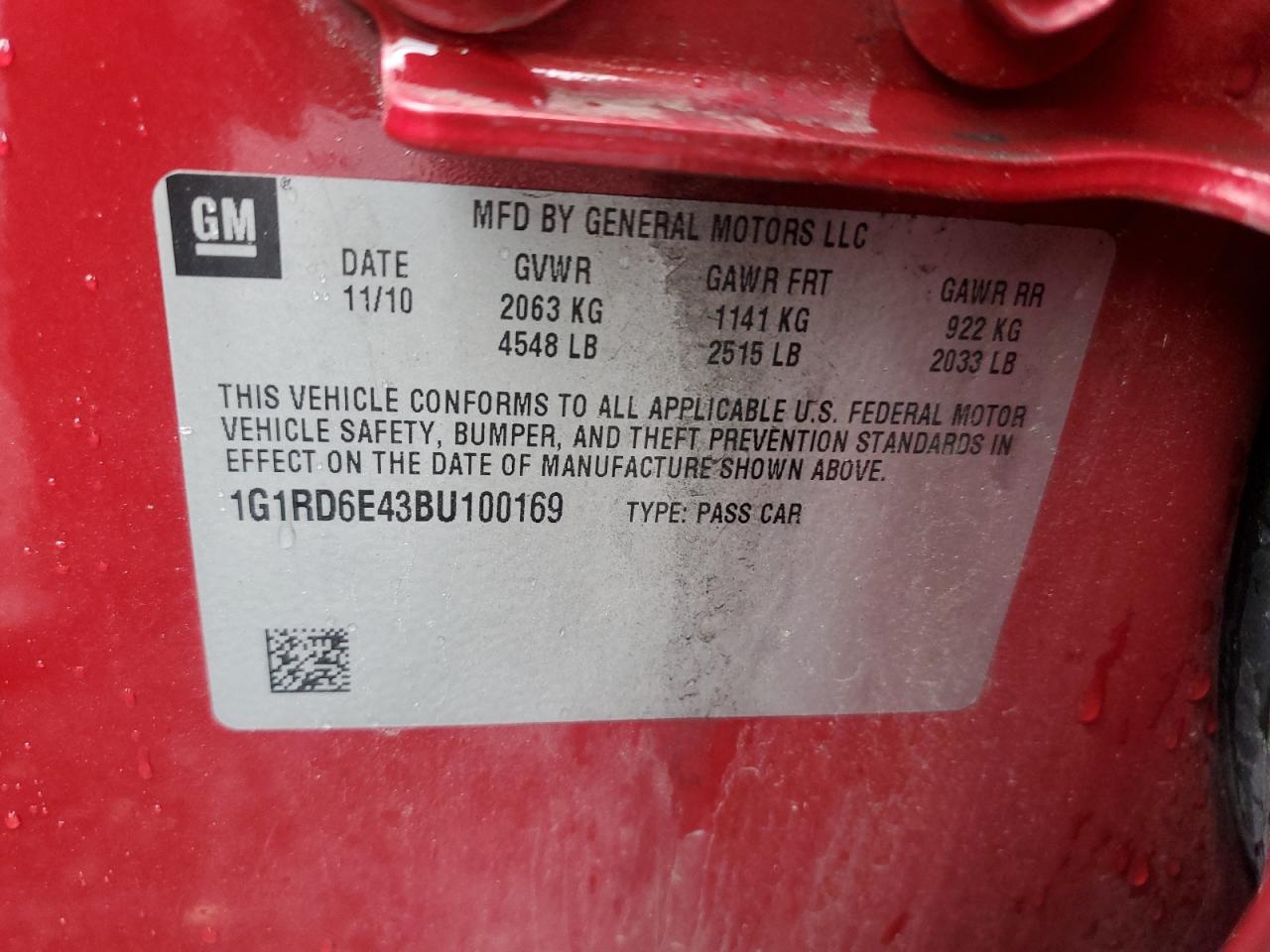 2011 Chevrolet Volt VIN: 1G1RD6E43BU100169 Lot: 82351785