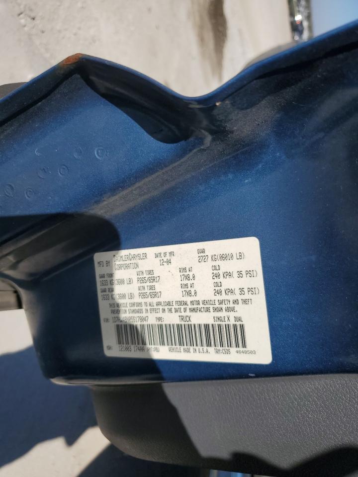 2005 Dodge Dakota Quad Slt VIN: 1D7HW48N05S178047 Lot: 85301215