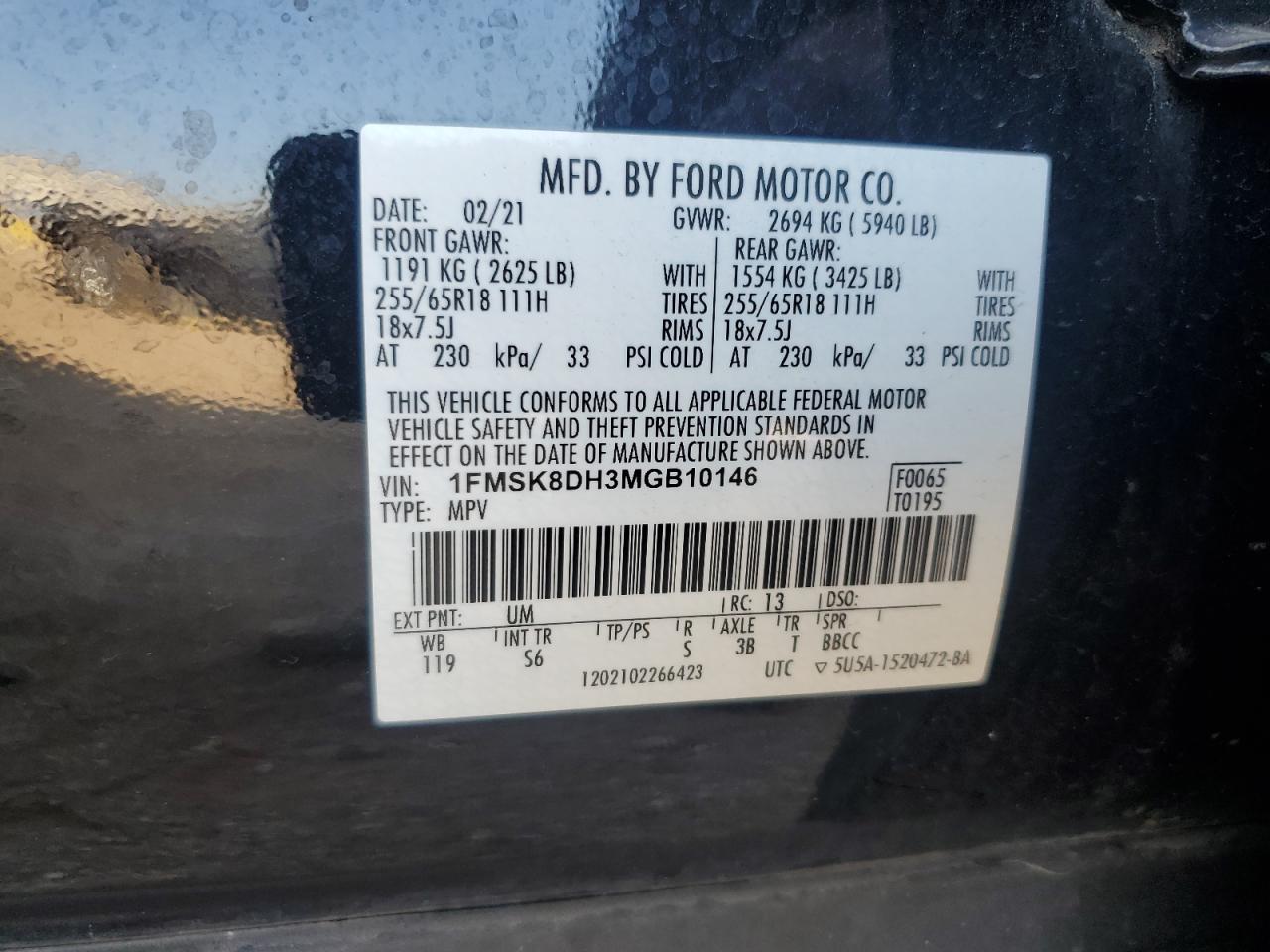 2021 Ford Explorer Xlt VIN: 1FMSK8DH3MGB10146 Lot: 82006565