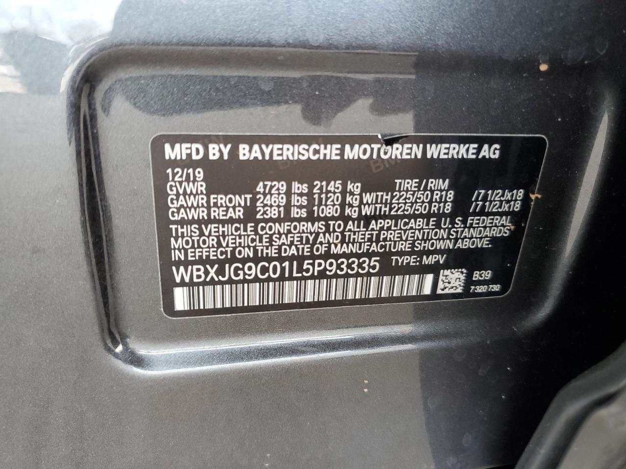 2020 BMW X1 xDrive28I VIN: WBXJG9C01L5P93335 Lot: 82214705