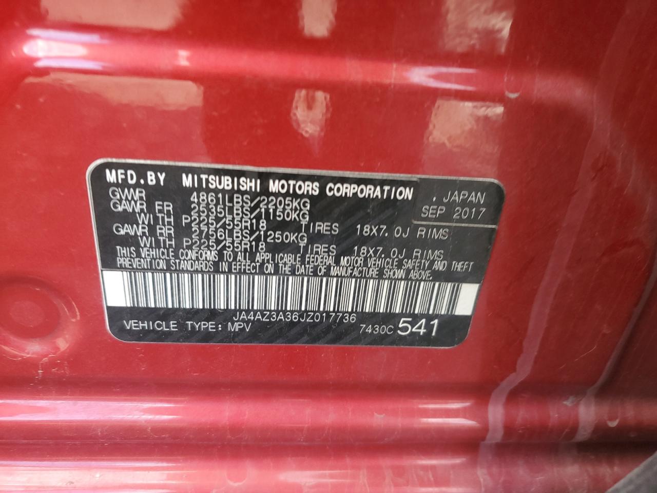 2018 Mitsubishi Outlander Se VIN: JA4AZ3A36JZ017736 Lot: 85937755