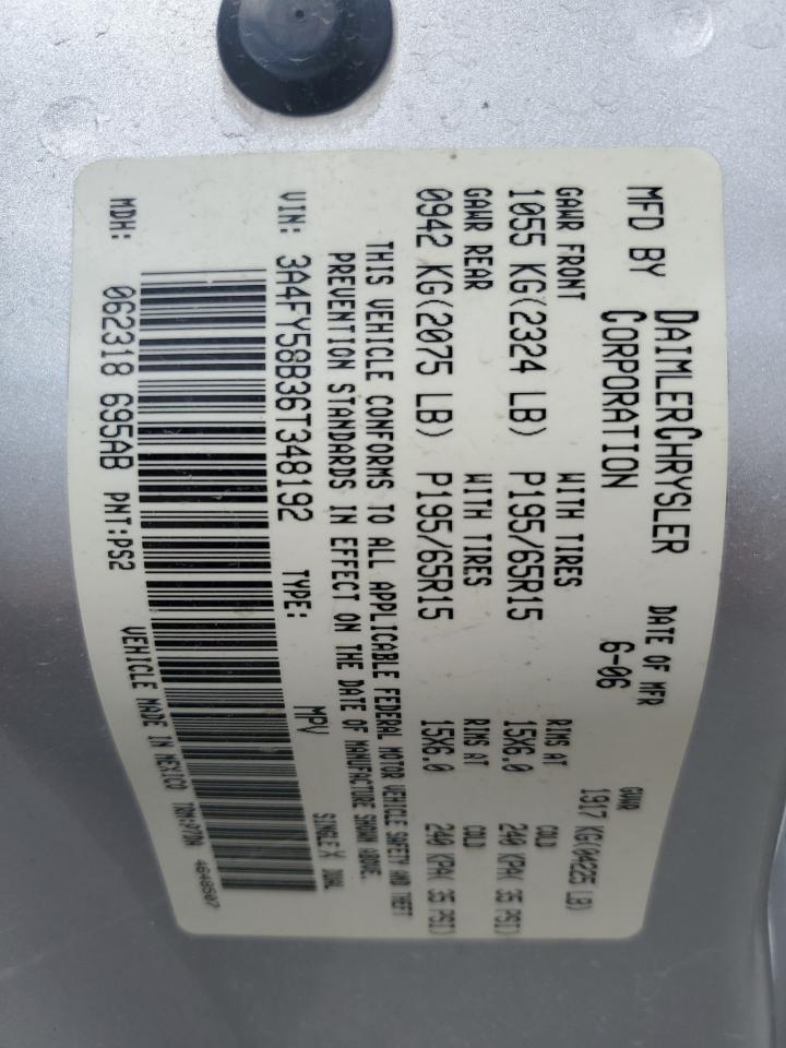 2006 Chrysler Pt Cruiser Touring VIN: 3A4FY58B36T348192 Lot: 82365325