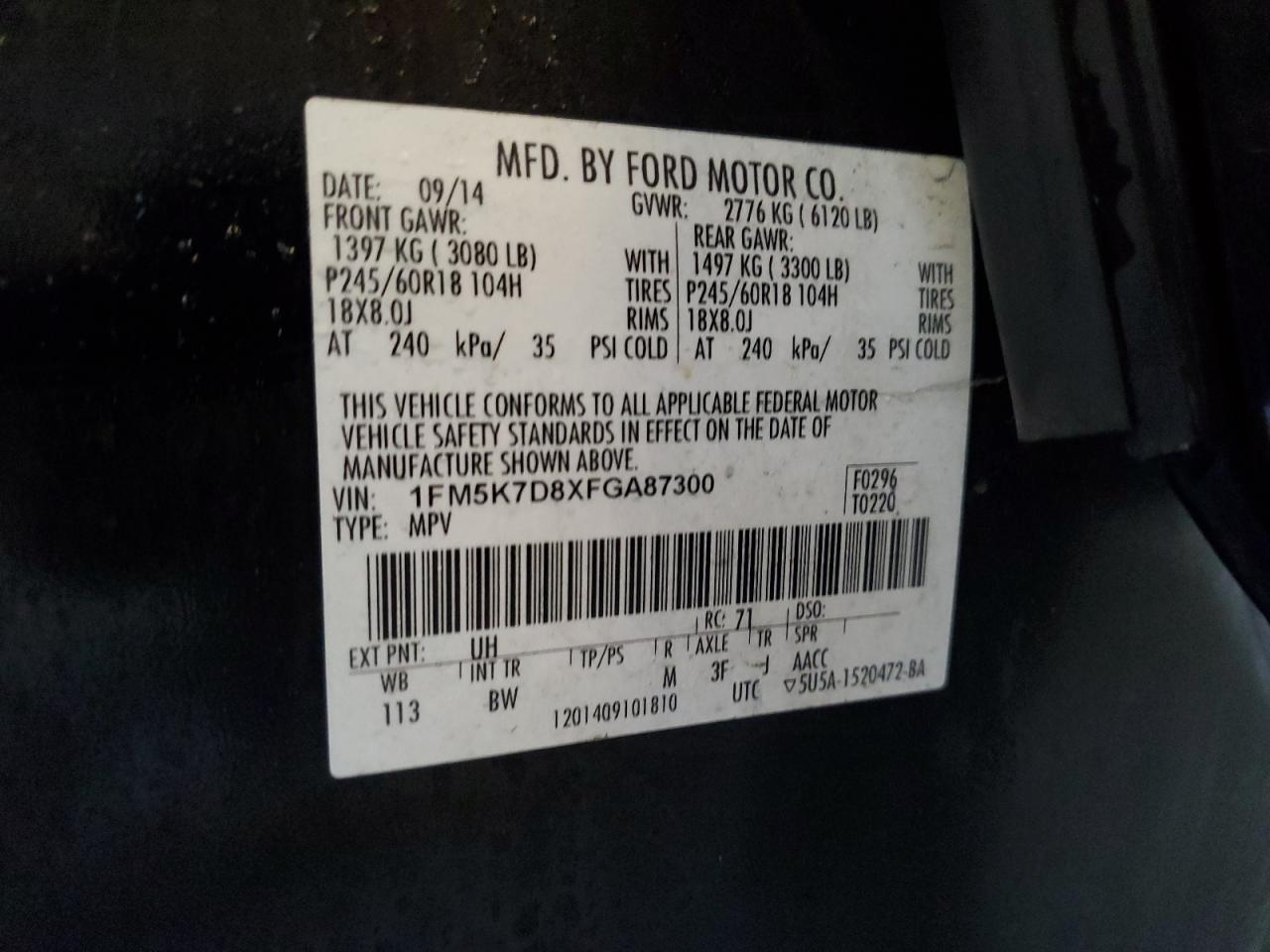 2015 Ford Explorer Xlt VIN: 1FM5K7D8XFGA87300 Lot: 82425255