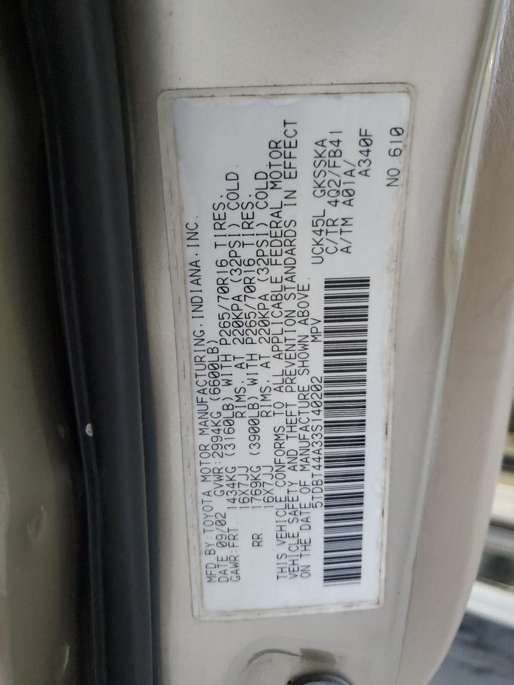 2003 Toyota Sequoia Sr5 VIN: 5TDBT44A33S140202 Lot: 82181585