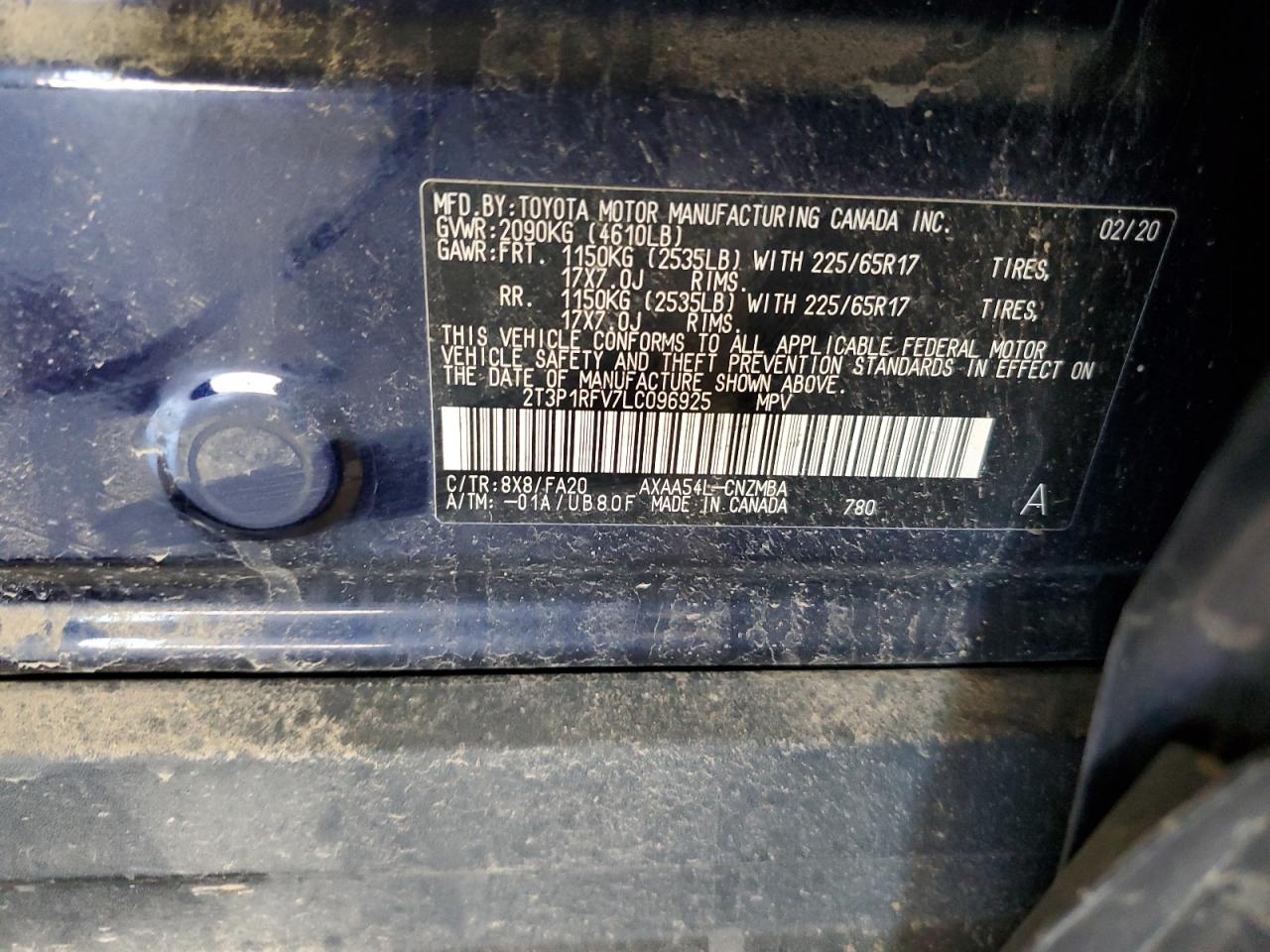 2020 Toyota Rav4 Xle VIN: 2T3P1RFV7LC096925 Lot: 82189425