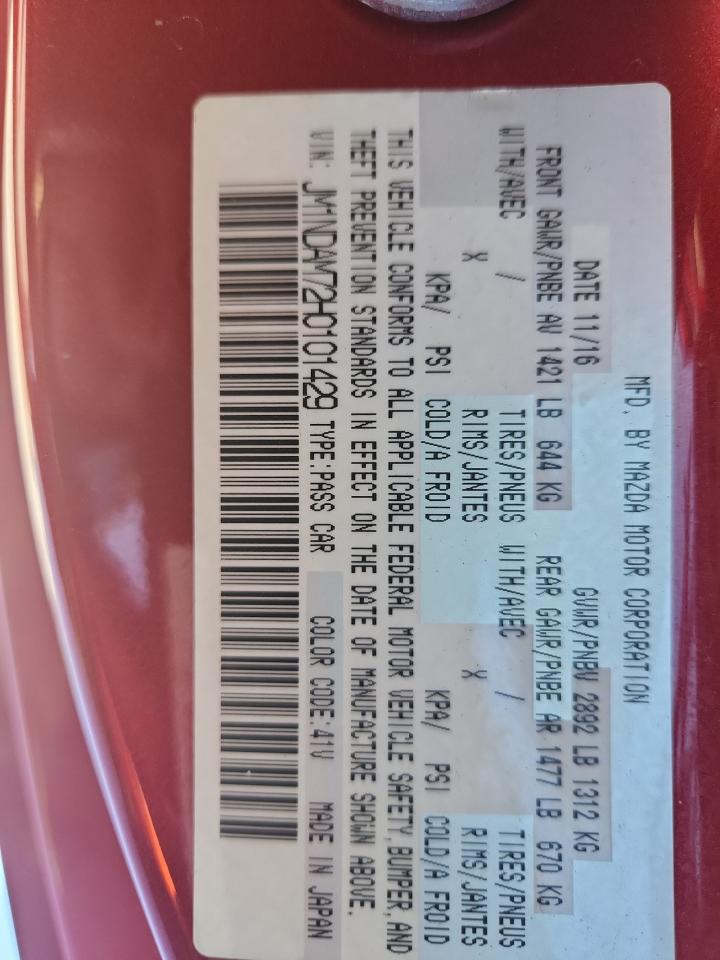 2017 Mazda Mx-5 Miata Grand Touring VIN: JM1NDAM72H0101429 Lot: 89688355