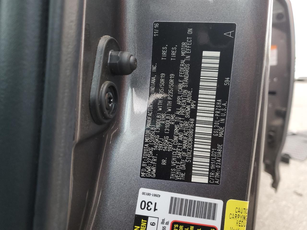 2017 Toyota Sienna Se VIN: 5TDXZ3DC8HS801648 Lot: 82367435