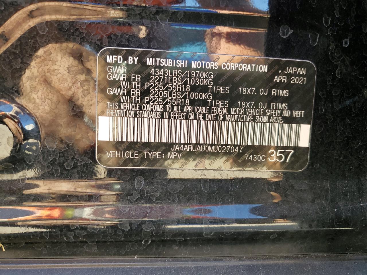 2021 Mitsubishi Outlander Sport Es VIN: JA4ARUAU0MU027047 Lot: 84795525