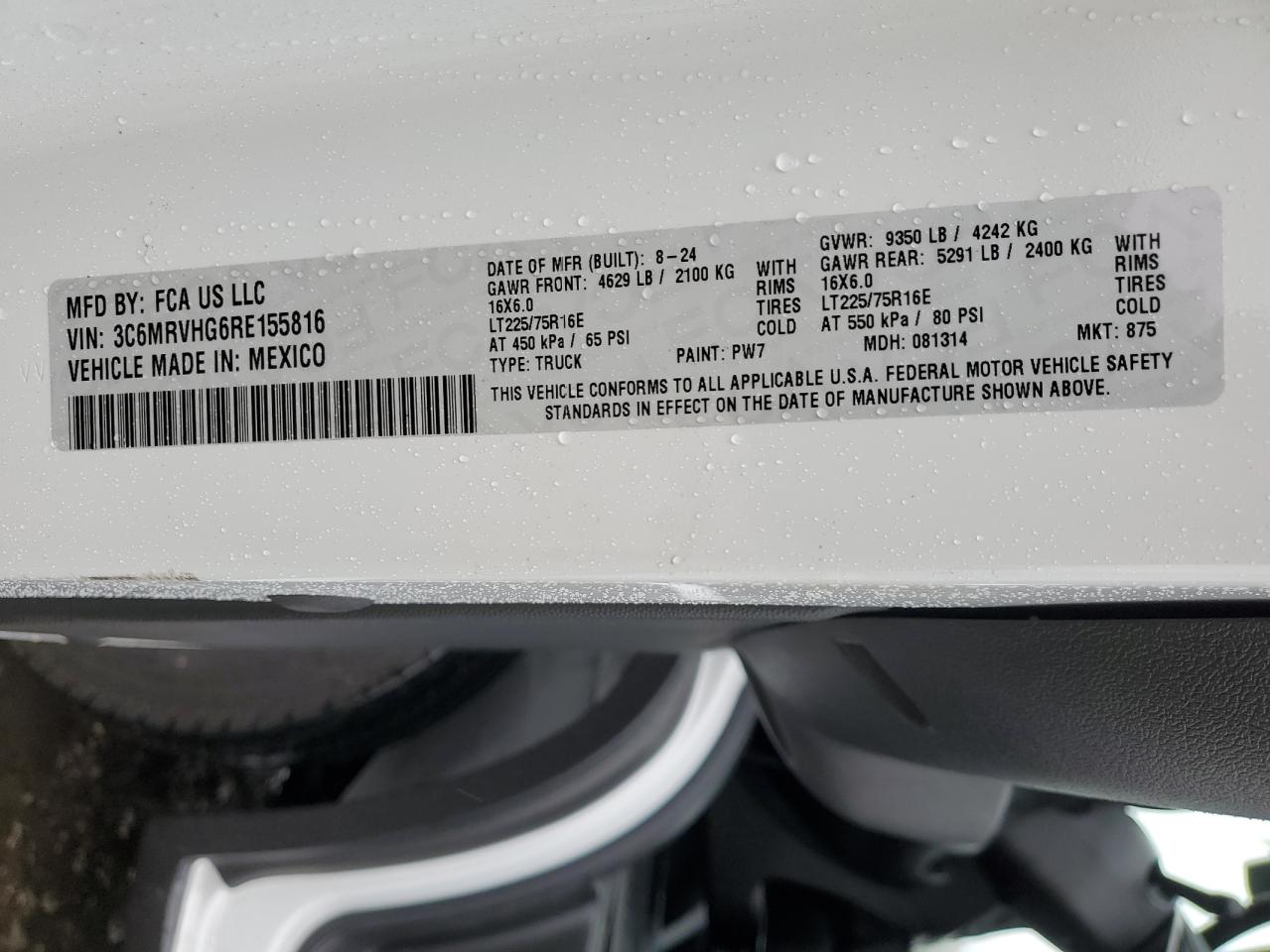 2024 Ram Promaster 3500 3500 High VIN: 3C6MRVHG6RE155816 Lot: 86294615