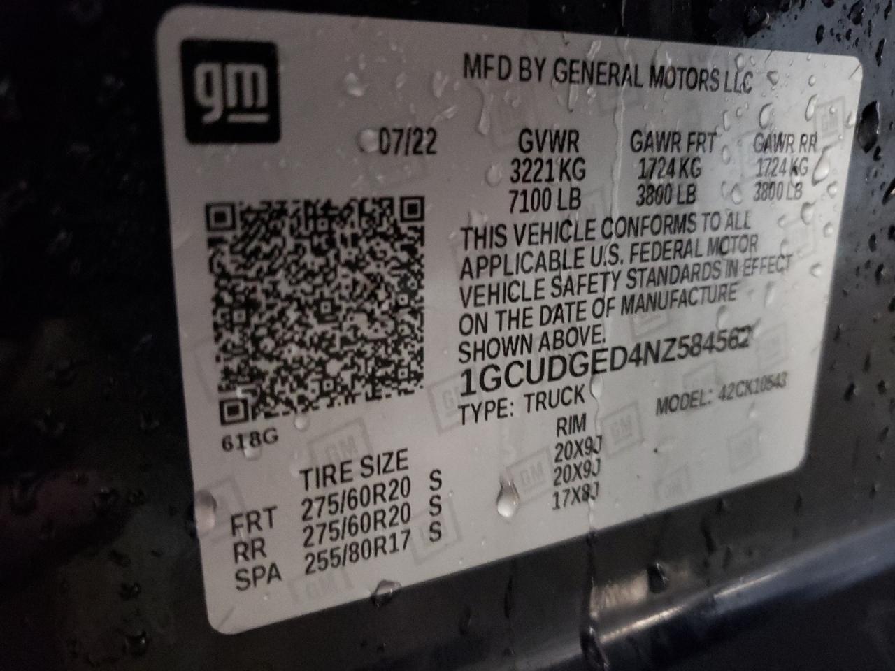 2022 Chevrolet Silverado K1500 Ltz VIN: 1GCUDGED4NZ584562 Lot: 82265895