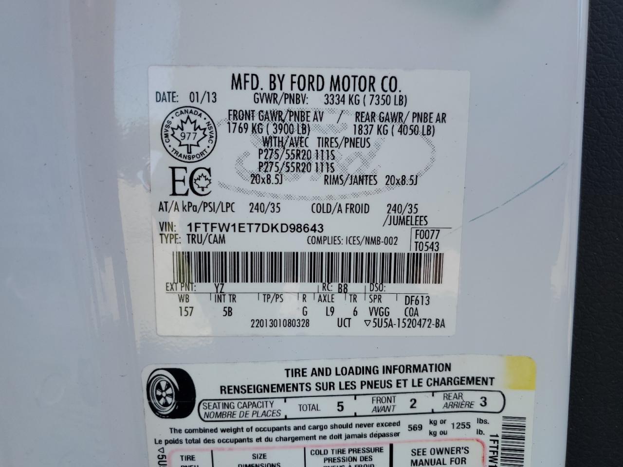 2013 Ford F150 Supercrew VIN: 1FTFW1ET7DKD98643 Lot: 82591345