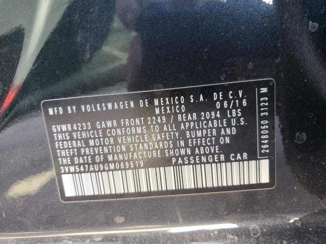 2016 Volkswagen Gti S/Se VIN: 3VW547AU9GM069519 Lot: 82212795