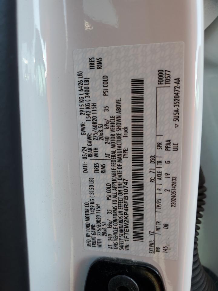 2024 Ford F150 Stx VIN: 1FTEW2KP4RFB10747 Lot: 86183825