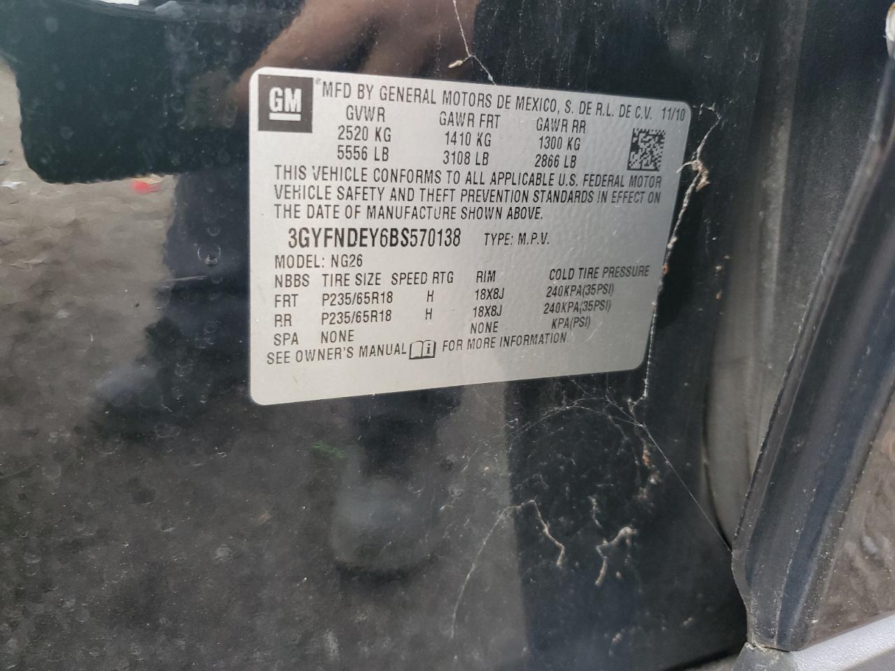 2011 Cadillac Srx Luxury Collection VIN: 3GYFNDEY6BS570138 Lot: 82418725