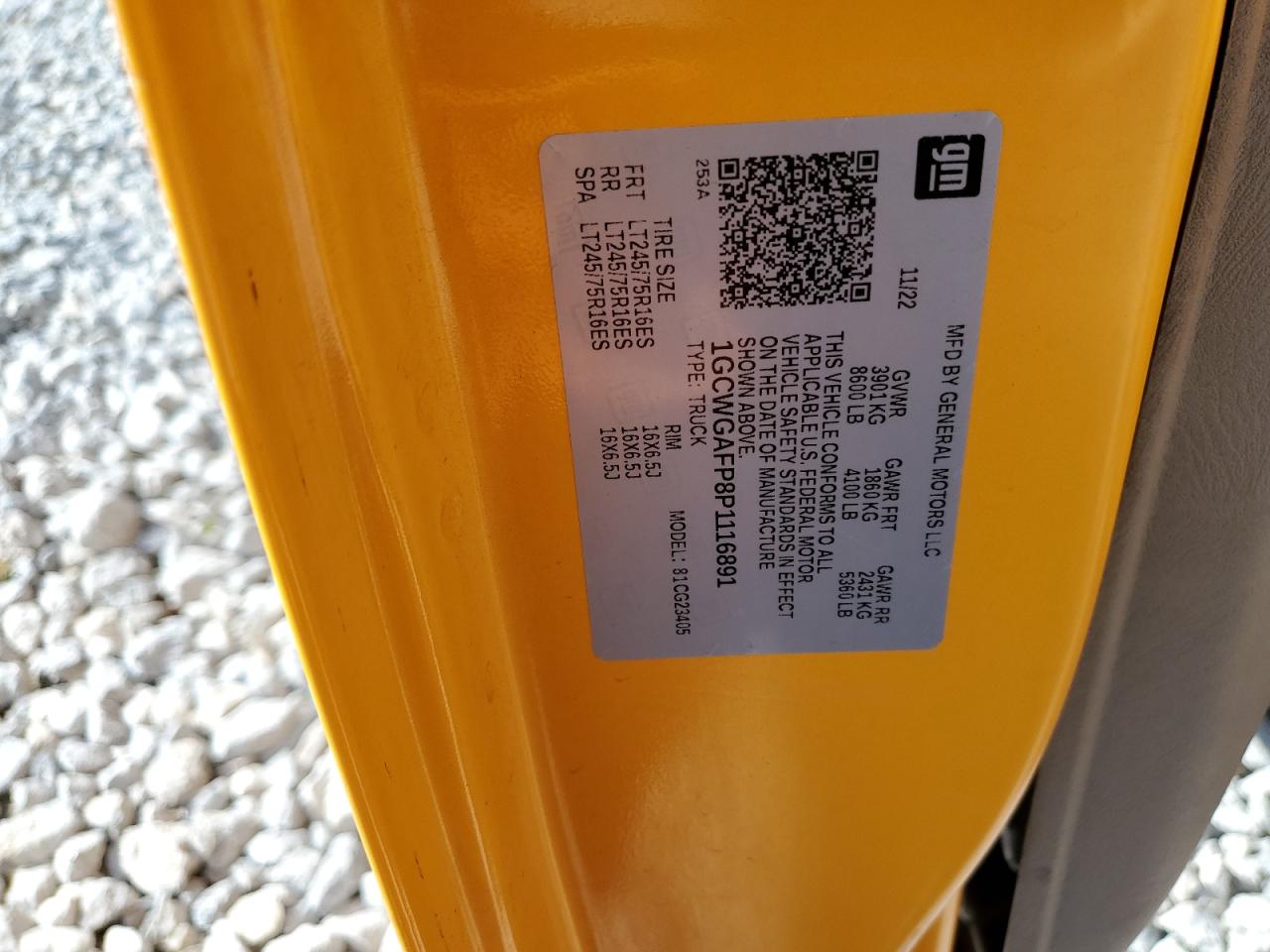 2023 Chevrolet Express G2500 VIN: 1GCWGAFP8P1116891 Lot: 83956245