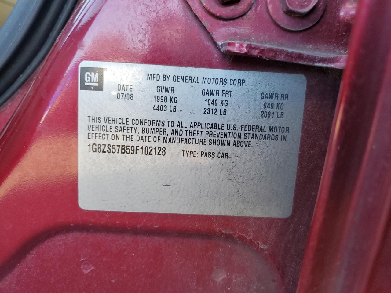 2009 Saturn Aura Xe VIN: 1G8ZS57B59F102128 Lot: 84299035