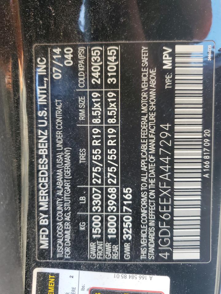 2015 Mercedes-Benz Gl 450 4Matic VIN: 4JGDF6EEXFA447294 Lot: 90449805