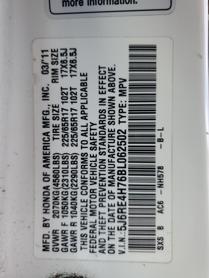 2011 Honda Cr-V Exl VIN: 5J6RE4H76BL062502 Lot: 82302365