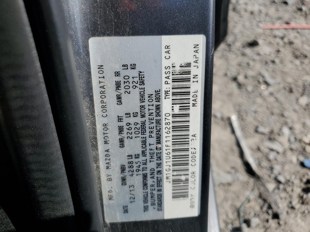 2015 Mazda 6 Sport VIN: JM1GJ1U61F1162870 Lot: 84994385