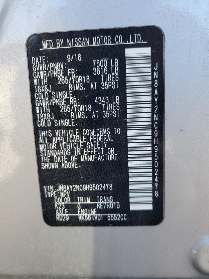 2017 Nissan Armada Sv VIN: JN8AY2NC9H9502478 Lot: 85826645