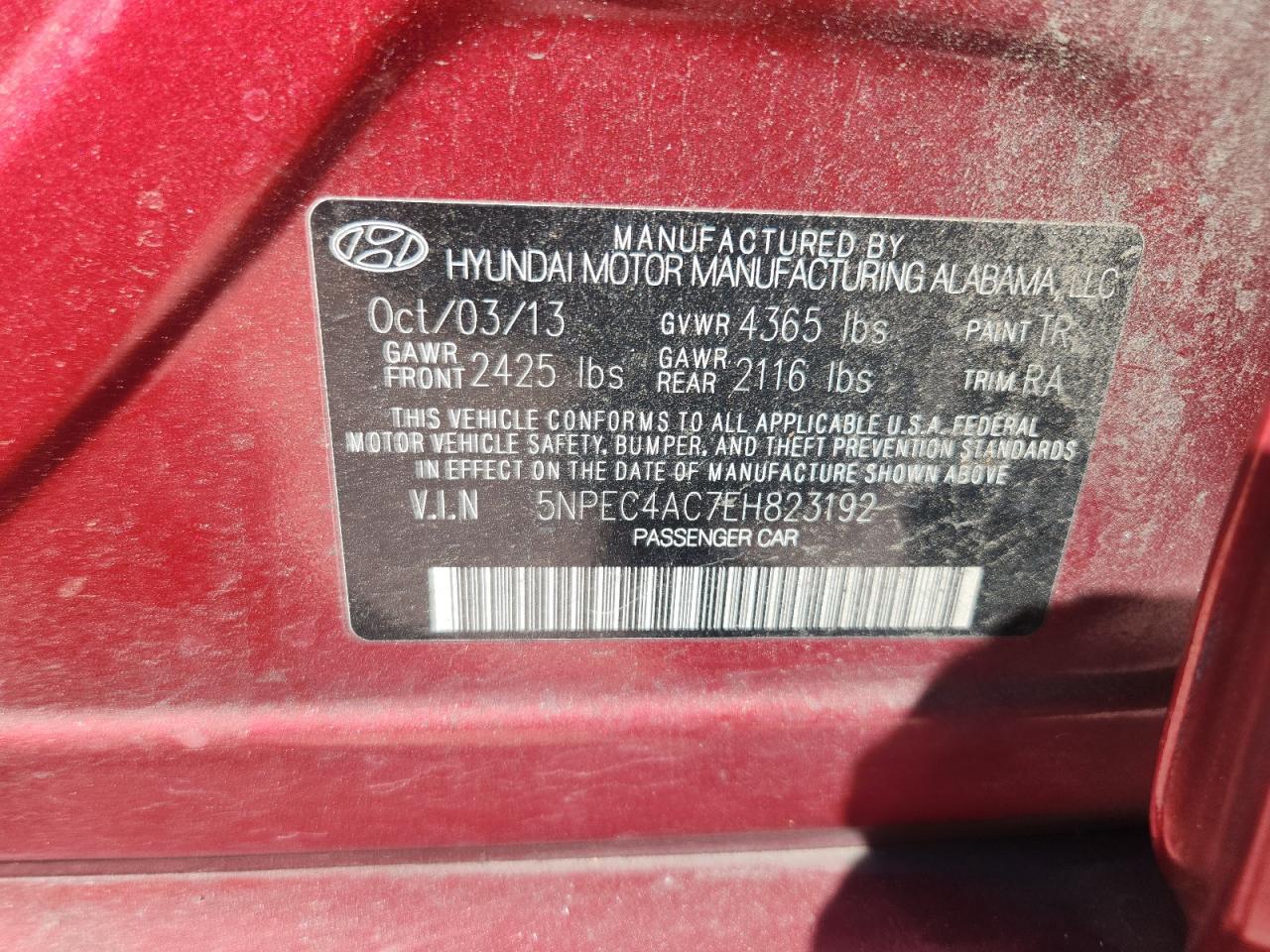 2014 Hyundai Sonata Se VIN: 5NPEC4AC7EH823192 Lot: 86286355