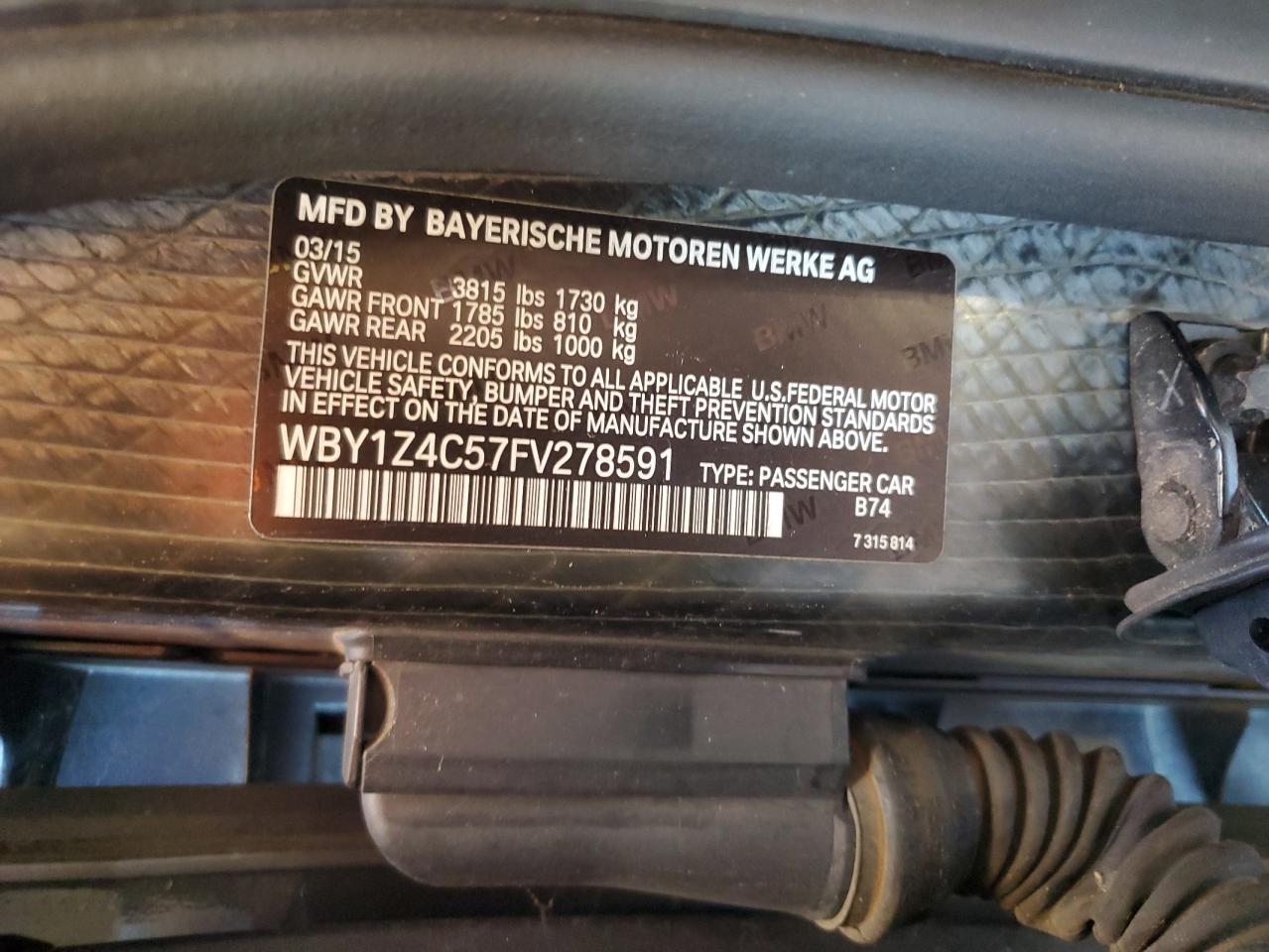 2015 BMW I3 Rex VIN: WBY1Z4C57FV278591 Lot: 86409095