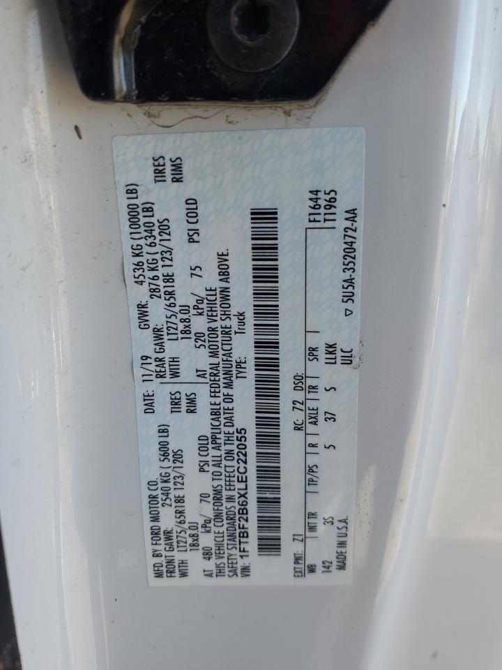 2020 Ford F250 Super Duty VIN: 1FTBF2B6XLEC22055 Lot: 84902275