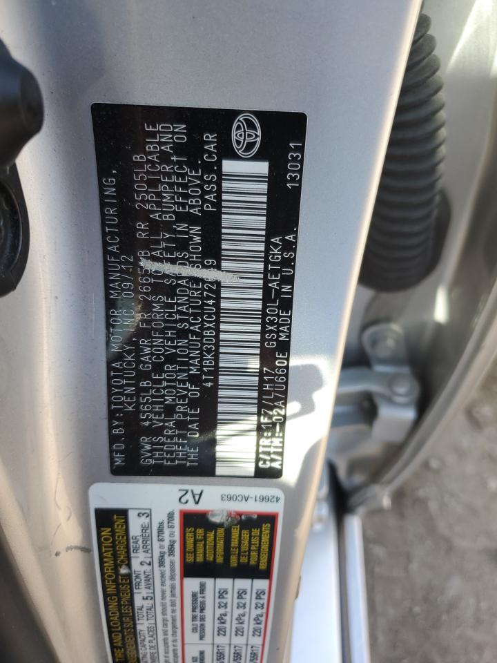 2012 Toyota Avalon Base VIN: 4T1BK3DBXCU472649 Lot: 84644115