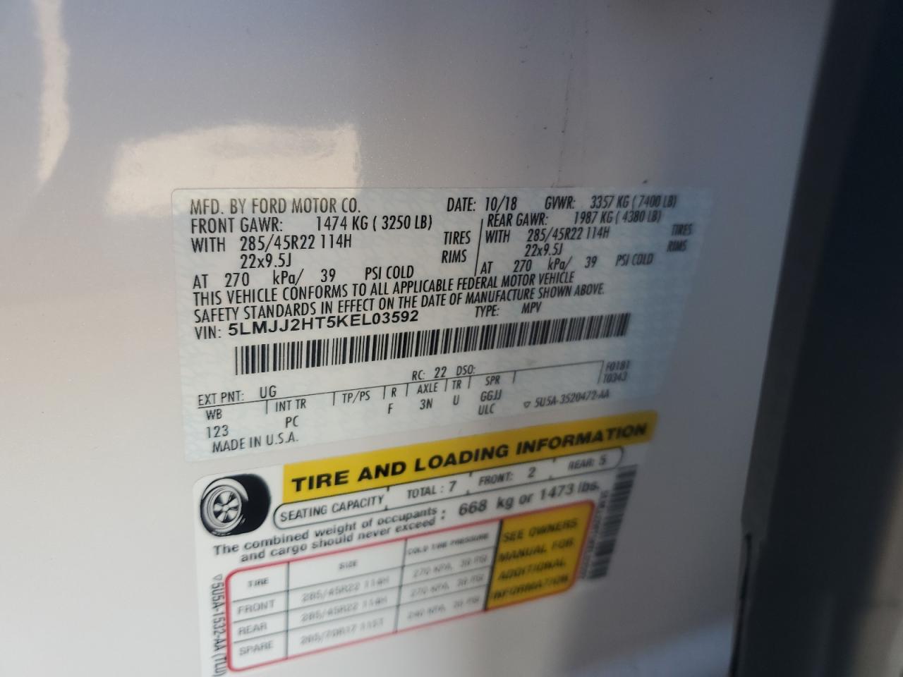 2019 Lincoln Navigator Select VIN: 5LMJJ2HT5KEL03592 Lot: 85010645