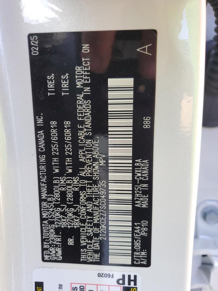 2025 Lexus Nx 350H Base VIN: 2T2GKCEZ7SC049735 Lot: 86844735